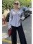 Kadın Oversize Çizgili Keten Karışımlı Gömlek 4