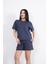 Osy Modal Yumuşak Dokulu Kumaş Bisiklet Yaka T-Shirt Kısa Şort Ikili Takım - Antrasit 3