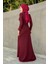 Rua Tüy ve Drape Detaylı Abiye-Bordo 3