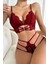 Kadın Bordo Dantel Cut-Out Detaylı Şık Sütyen ve Külot Takımı 2