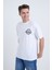Erkek Oversize Baskılı T-Shirt Beyaz Vintage Logo 2