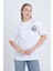 Kadın Oversize Baskılı T-Shirt Beyaz Vintage Logo 1