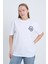 Kadın Oversize Baskılı T-Shirt Beyaz Vintage Logo 2