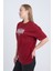 Kadın Oversize Baskılı T-Shirt Bordo California 3