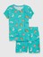 Kız Çocuk Mavi %100 Organik Pamuk Desenli Pijama Şort Takım 1