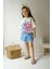 Kız Çocuk Stitch Baskılı Tişört ve Nakışlı Kot Şort Etek Takım 3