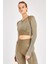 SlimFit Kadın Bisiklet Yaka Uzun Kol Haki Crop Top 816013 1