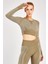 SlimFit Kadın Bisiklet Yaka Uzun Kol Haki Crop Top 816013 3