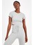 SlimFit Kadın Bisiklet Yaka Kısa Kol Gri Melanj Crop Top 18997 1