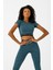 SlimFit Kadın Bisiklet Yaka Kısa Kol Petrol Crop Top 811033 1
