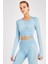 SlimFit Kadın Bisiklet Yaka Uzun Kol Mavi Crop Top 816013 1
