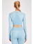 SlimFit Kadın Bisiklet Yaka Uzun Kol Mavi Crop Top 816013 2