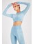 SlimFit Kadın Bisiklet Yaka Uzun Kol Mavi Crop Top 816013 3