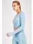 SlimFit Kadın Bisiklet Yaka Uzun Kol Mavi Crop Top 816013 4