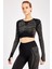 SlimFit Kadın Bisiklet Yaka Uzun Kol Siyah Crop Top 816013 1