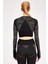 SlimFit Kadın Bisiklet Yaka Uzun Kol Siyah Crop Top 816013 2