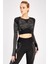 SlimFit Kadın Bisiklet Yaka Uzun Kol Siyah Crop Top 816013 3