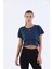 Comfort Kadın Bisiklet Yaka Kısa Kol Navymelanj Crop Top 20868 1