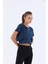Comfort Kadın Bisiklet Yaka Kısa Kol Navymelanj Crop Top 20868 3