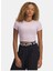 6000264-647 Ua Rival Rib Baby Tee Yuvarlak Yaka Fitted Pembe Kadın T-Shirt 1