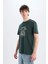 %100 Pamuk Regular Fit Bisiklet Yaka Baskılı Kısa Kollu Tişört E3788AX25SM 4