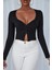 Marsilyan- Kadın Siyah Uzun Kollu Düğmeli Göğüs ve Göbek Dekolteli Crop Top Bluz 1