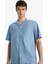 %100 Pamuk Relax Fit Jean Kısa Kollu Gömlek E1389AX25SM 4