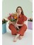 Kiremit Hole Önden Düğmeli Pijama Takımı 1