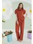 Kiremit Hole Önden Düğmeli Pijama Takımı 2