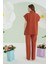 Kiremit Hole Önden Düğmeli Pijama Takımı 4