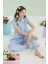 Mavi Papatyalı Önden Düğmeli Pijama Takımı 1