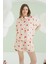 Turuncu Çilekli Şortlu Önden Düğmeli Pijama Takımı 1
