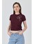 Bordo Inci Kurdele Işlemeli Crop Slim Fit Tişört 2229 1