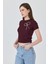 Bordo Inci Kurdele Işlemeli Crop Slim Fit Tişört 2229 2
