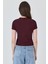Bordo Inci Kurdele Işlemeli Crop Slim Fit Tişört 2229 4