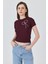 Bordo Inci Kurdele Işlemeli Crop Slim Fit Tişört 2229 5