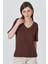 Kahve V Yaka Viskoz/yumuşak Kumaş Dökümlü Tişört 3077 2