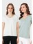 V Yaka Relaxed Fit Yırtmaç Detaylı 2'li Paket Bluz Bayan Bluz 5862000S2 1