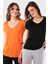 V Yaka Relaxed Fit Yırtmaç Detaylı 2'li Paket Bluz Bayan Bluz 5862000S2 1
