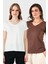 V Yaka Relaxed Fit Yırtmaç Detaylı 2'li Paket Bluz Bayan Bluz 5862000S2 1