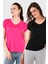 V Yaka Relaxed Fit Yırtmaç Detaylı 2'li Paket Bluz Bayan Bluz 5862000S2 1