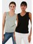 Slim Fit V Yaka Kalın Askılı 2' Li Paket Bluz Bayan Bluz 5864384S2 1