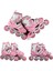 Pembe Işıklı Teker Ayarlanabilir Çocuk Alıştırma Paten 2 Fonksiyon + Çakarlı Kask Dizlik Set 2