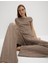 Dokulu Elastik Bel Wide Leg Pantolon 5
