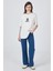 Beyaz Ayıcık Baskılı Bisiklet Yaka Oversize Tişört 5530 3