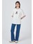 Beyaz Ayıcık Baskılı Bisiklet Yaka Oversize Tişört 5530 5