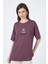 Gül Kurusu Ayıcık Baskılı Bisiklet Yaka Oversize Tişört 5530 2