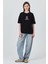 Siyah Ayıcık Baskılı Bisiklet Yaka Oversize Tişört 5530 3