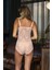 Transparan Dantel Desenli Çıtçıtlı Body Pembe 2