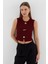 Tasarım Düğmeli Crop Bluz Bordo 1